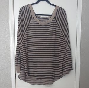 We The Free Striped Knit Sweater in Taupe and Black